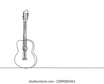Guitar one line art. Continuous line drawing of musical, equipment, song, guitar, electric, melody, rock, volume, chord, bass, acoustic