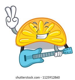 With guitar orange jelly candy mascot cartoon