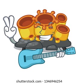 With guitar orange sponge coral cartoon in sea