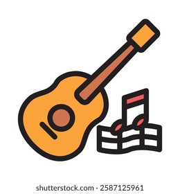 Guitar outline color, mini illustration icon. use for modern concept, print, UI, UX kit, web and app development. Vector EPS 10, related to entertainment, festival, funfair and hobbies.