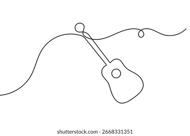 Guitar outline continuous one line art minimalist sketch isolated abstract vector design
