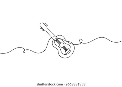 Guitar outline continuous one line art minimalist sketch isolated abstract vector design