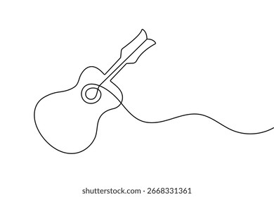 Guitar outline continuous one line art minimalist sketch isolated abstract vector design