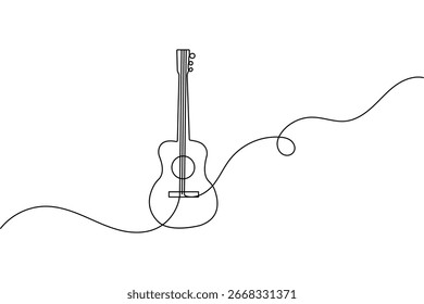 Guitar outline continuous one line art minimalist sketch isolated abstract vector design