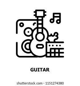 Guitar Outline icons.Music Concept Thin line icons.