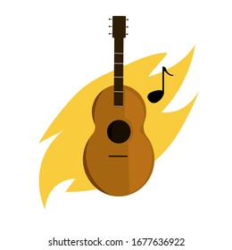 the guitar is painted in a flat style on a yellow figure. Circumcision isolated, vector.