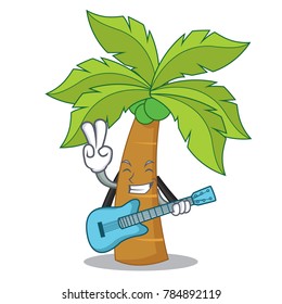 With guitar palm tree character cartoon