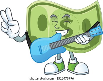 With guitar paper money cartoon character mascot style