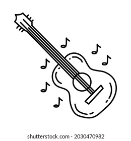 Guitar for Party Equipment Device Hand Drawn Icon Set Vector.