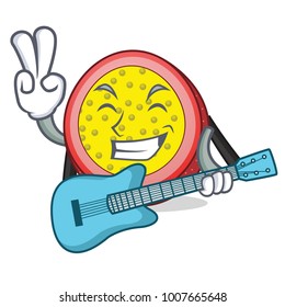 With guitar passion fruit mascot cartoon