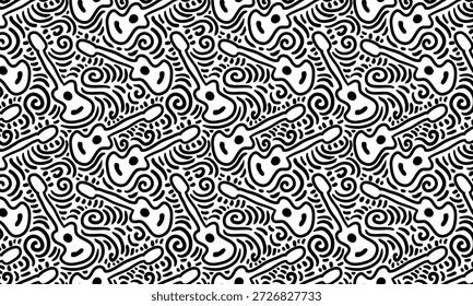 Patrón de guitarra para cualquier diseño de impresión. Dibujado a mano doodle patrón sin fisuras.