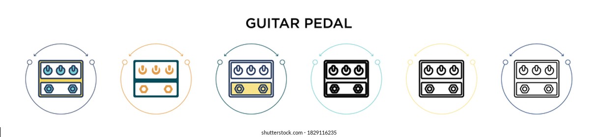 Guitar pedal icon in filled, thin line, outline and stroke style. Vector illustration of two colored and black guitar pedal vector icons designs can be used for mobile, ui, web