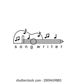 guitar pencil with note music song writer logo design vector illustration