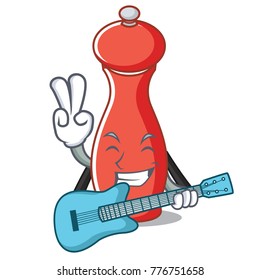 With guitar pepper mill character cartoon