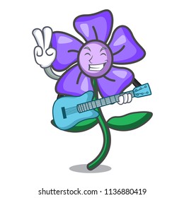 With guitar periwinkle flower mascot cartoon