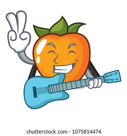 With guitar persimmon mascot cartoon style