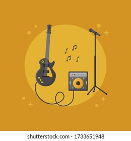 Guitar Piano Keyboard and Mic. Music Instrument Flat Design