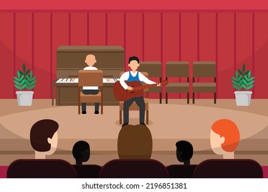 Guitar And Piano Performance In Front Of Audience At Art School Concert 2d Vector Illustration Concept For Banner, Website, Illustration, Landing Page, Flyer, Etc.