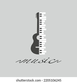 Guitar and piano vector icons. Instrument themed background.