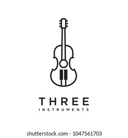 Guitar, Piano, Viola Violin, Cello, Fiddle Contrabass Double Bass Music instruments logo design, simple minimalist vector