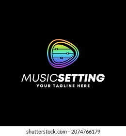 Guitar pick  and audio mixer setting like Play image graphic icon logo design abstract concept vector stock. Can be used as a symbol related to music.