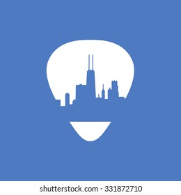 Guitar pick with Chicago skyline. Flat vector illustration.