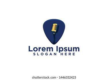 Guitar pick and classic microphone Logo Designs, Vector Illustration