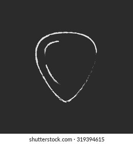 Guitar pick hand drawn in chalk on a blackboard vector white icon isolated on a black background.