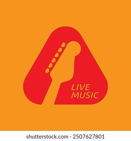 Guitar pick and head neck for live music sign on orange background color