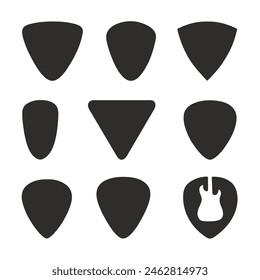 Guitar pick icon collection on a white background.
