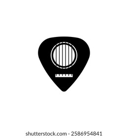 Guitar pick icon. Plectrum with guitar inside. Vector illustration and silhouette of mediator with strings.