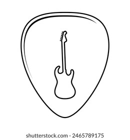 A guitar pick with a guitar image on it in line art style vector