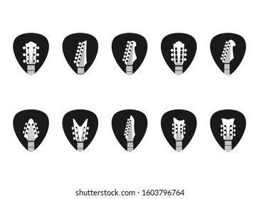 guitar pick logo with guitar headstock, vector icon Illustration