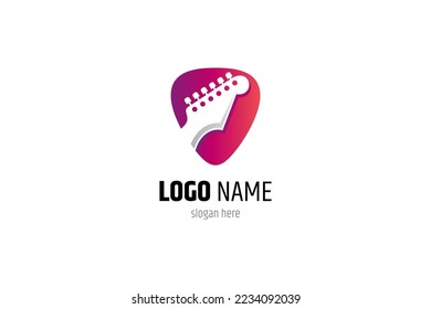 Guitar pick logo with guitar symbol inside for music studios, music stores and musical instruments