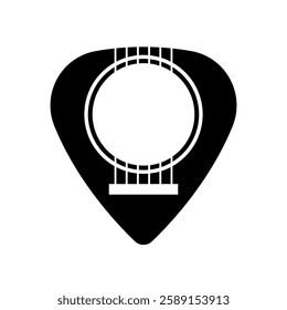 Guitar pick. Plectrum with guitar hole inside. Mediator with strings.  Vector illustration and template. 