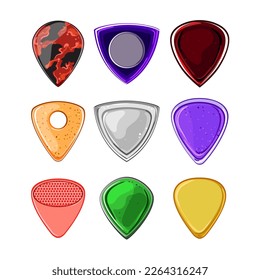 guitar pick set cartoon. music rock, sound instrument, graphic play, musical plectrum, acoustic guitar pick vector illustration