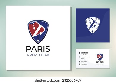 Guitar Pick Shield with Symbol of France Eiffel Tower Building