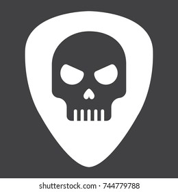 Guitar pick with skull glyph icon, music and instrument, skull sign vector graphics, a solid pattern on a black background, eps 10.