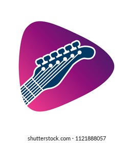 Guitar pick with guitar string emblem logo design template. Music icon vector illustration isolated on white background