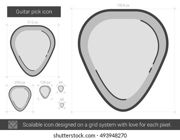 Gitarre PickVektorsymbol einzeln auf weißem Hintergrund. Guitar-Pick-Line-Symbol für Infografik, Website oder App. Skalierbares Symbol, das auf einem Gittersystem entworfen wurde.