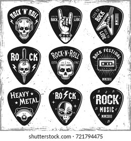 Guitar picks or mediators set of vector design templates isolated on background with removable textures