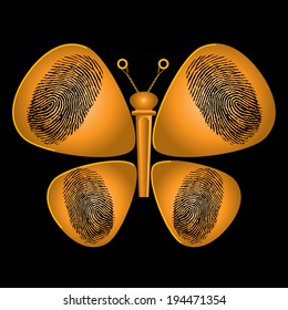 Guitar Picks and String Peg Butterfly Graphic with fingerprints for Print or Web