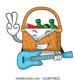 With guitar picnic basket mascot cartoon