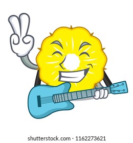 With guitar pineapple slice fruit isolated on cartoon