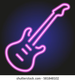 guitar pink neon glowing on dark background of vector illustration