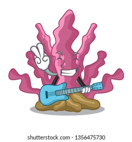 With guitar pink seaweed isolated in the cartoon