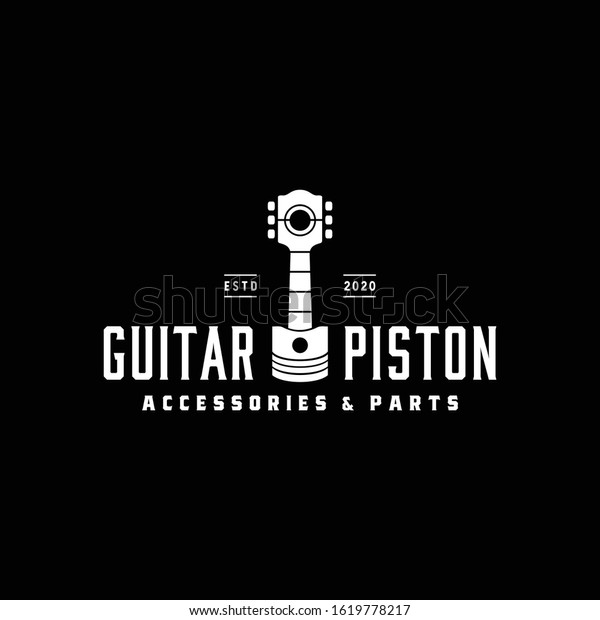 Guitar Piston Engine Car Motor\
Machine, Music Studio Garage Automotive vintage logo\
design.