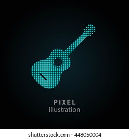 Guitar - pixel icon. Vector Illustration. Design logo element. Isolated on black background. It is easy to change to any color.