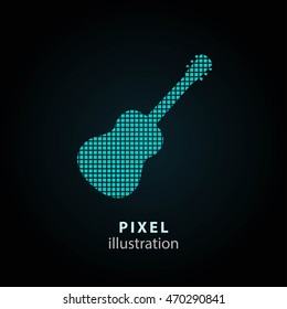 Guitar - pixel icon. Vector Illustration. Design logo element. Isolated on black background. It is easy to change to any color.