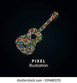 Guitar - pixel icon. Vector Illustration. Design logo element. Isolated on black background. It is easy to change to any color.